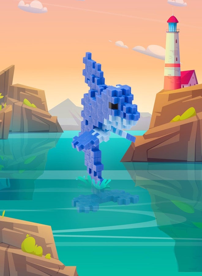 Plus-Plus PLUS PLUS 3D Animal Figure Building Block Set, 70 Mini Interlocking Puzzle Pieces, Fun Stem Toys for Kids - Dolphin Maker Tube - Image 2